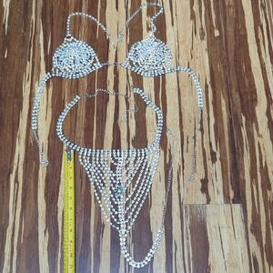 Silver Rhinestone Bra and Thong Set